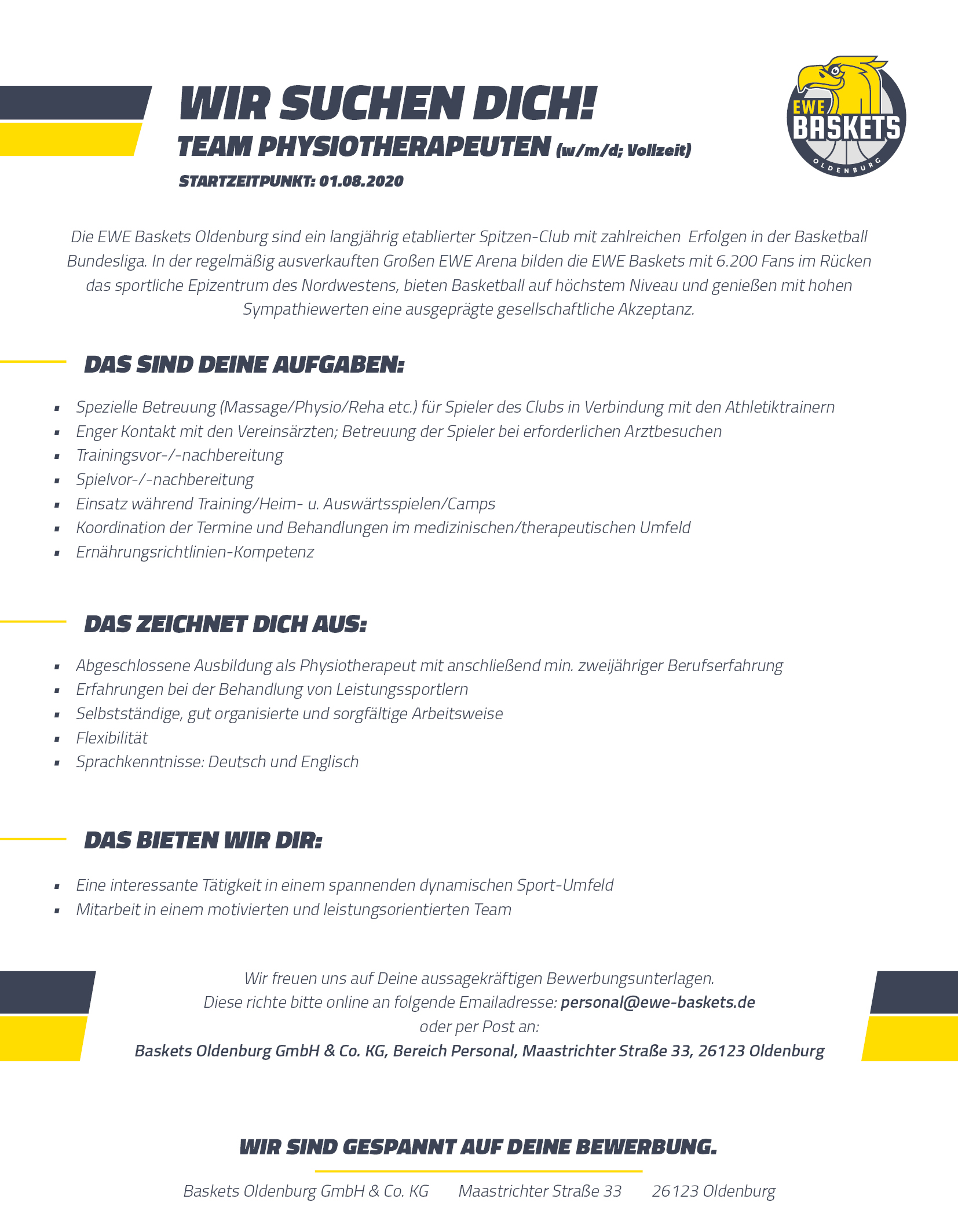 EWE Baskets Oldenburg Club Jobs Wir suchen Dich